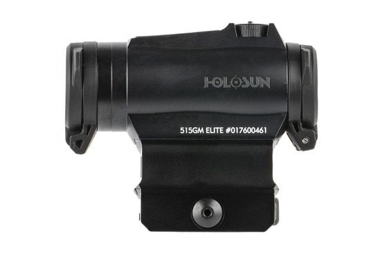 Holosun's HE515GM-GR Elite microdot sight features flip-up lens coversand shielded adjustment knobs